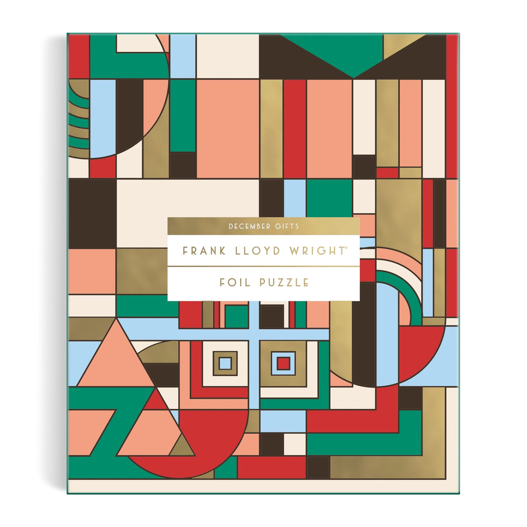The Frank Lloyd Wright December Gifts 1000 Piece Foil Puzzle by the Frank Lloyd Wright Foundation features a vibrant geometric pattern—ideal for architecture fans and puzzle lovers alike.