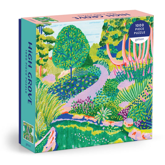 The High Grove 1000 Piece Puzzle in Square Box features a vibrant garden scene and showcases Alice Brislands artwork, perfect for nature lovers.
