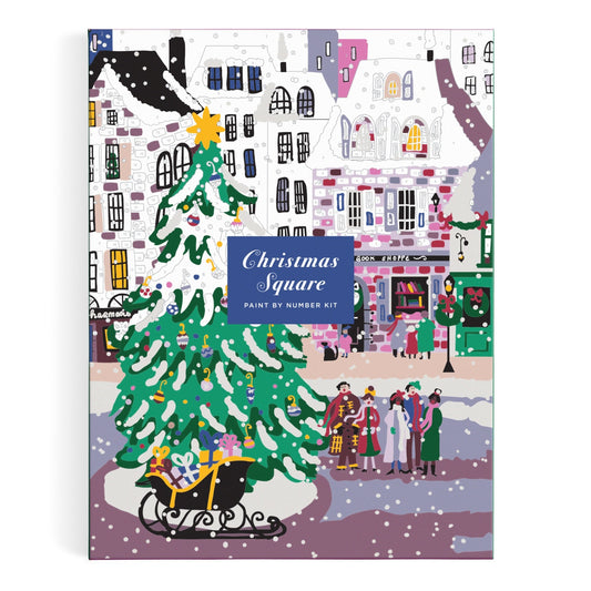 Capture the magic of Christmas with the Joy Laforme Christmas Square 9 x 12 Paint by Number Kit. This festive scene features a snowy town square, decorated tree, gifts, sleigh, and joyful people—ideal holiday decor from Joy Laforme.