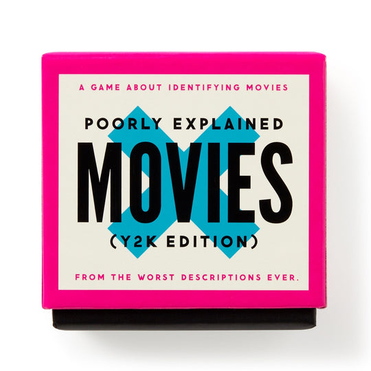 The Brass Monkey Mini Poorly Explained Movies – Y2K Edition is a pink and white party game that challenges you to guess 2000s movies from hilariously terrible descriptions—a fun twist on pop culture trivia.
