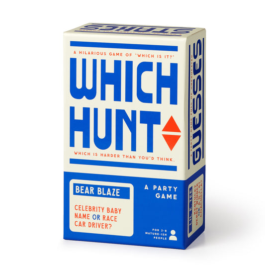 Which Hunt Party Game by Brass Monkey is a hilarious adult party game for 3–8 players, featuring quirky questions like “Bear Blaze: celebrity baby name or race car driver?” Perfect for your next game night!.