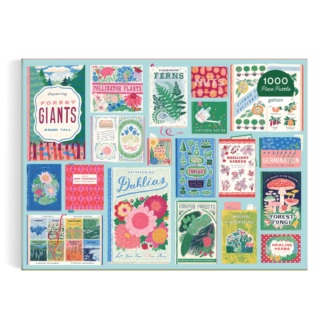 flower seed packet puzzle Ever Upward Botanist Bookshelf 1000 Piece Puzzle