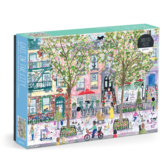 Puzzle enthusiasts will enjoy the Michael Storrings Cats in the City 1000 Piece Puzzle by Michael Storrings, featuring playful cats and vibrant urban scenes—ideal for hours of colorful city-themed fun!.