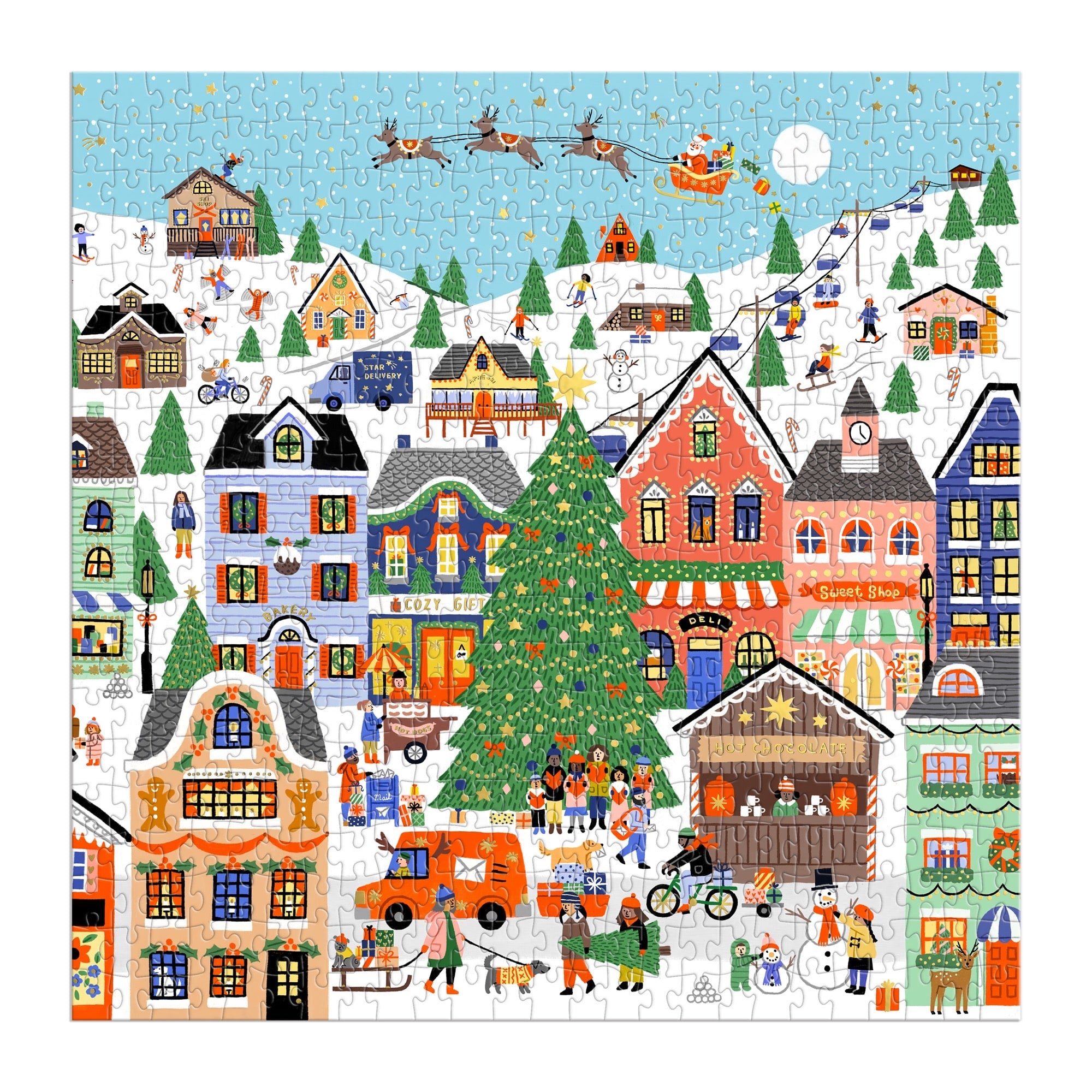 many マニー　ウォールポケット　クリスマス Merryville 500 Piece Foil Puzzle – Galison