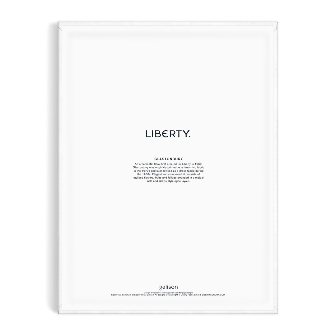A white poster featuring “LIBERTY.” in bold black letters, a Glastonbury design description beneath, and the Liberty London logo at the bottom. Inspired by Liberty 9 x 12 Paint by Number Kit Glastonbury.