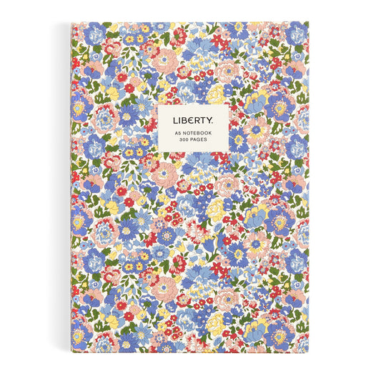 The Liberty Nell, Annie and May Premium A5 Notebook from Liberty London features a vibrant floral cover and centered “LIBERTY. A5 NOTEBOOK 300 PAGES” label—ideal for fans of signature Liberty London style.