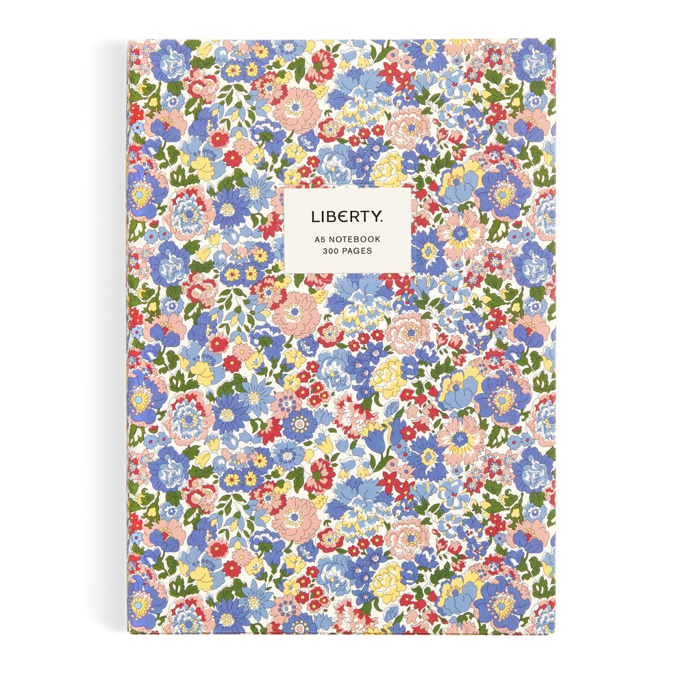 The Liberty Nell, Annie and May Premium A5 Notebook by Liberty London features a colorful floral cover with LIBERTY. A5 PREMIUM NOTEBOOK 50 PAGES on the label—ideal for fans of Liberty London notebook designs.