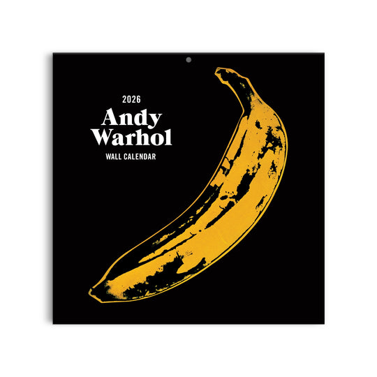 The Andy Warhol 2026 Classic 12 x 12 Wall Calendar features Warhol’s iconic yellow banana on a black cover, with Andy Warhol and Wall Calendar in white text. A striking modern art calendar for any space.