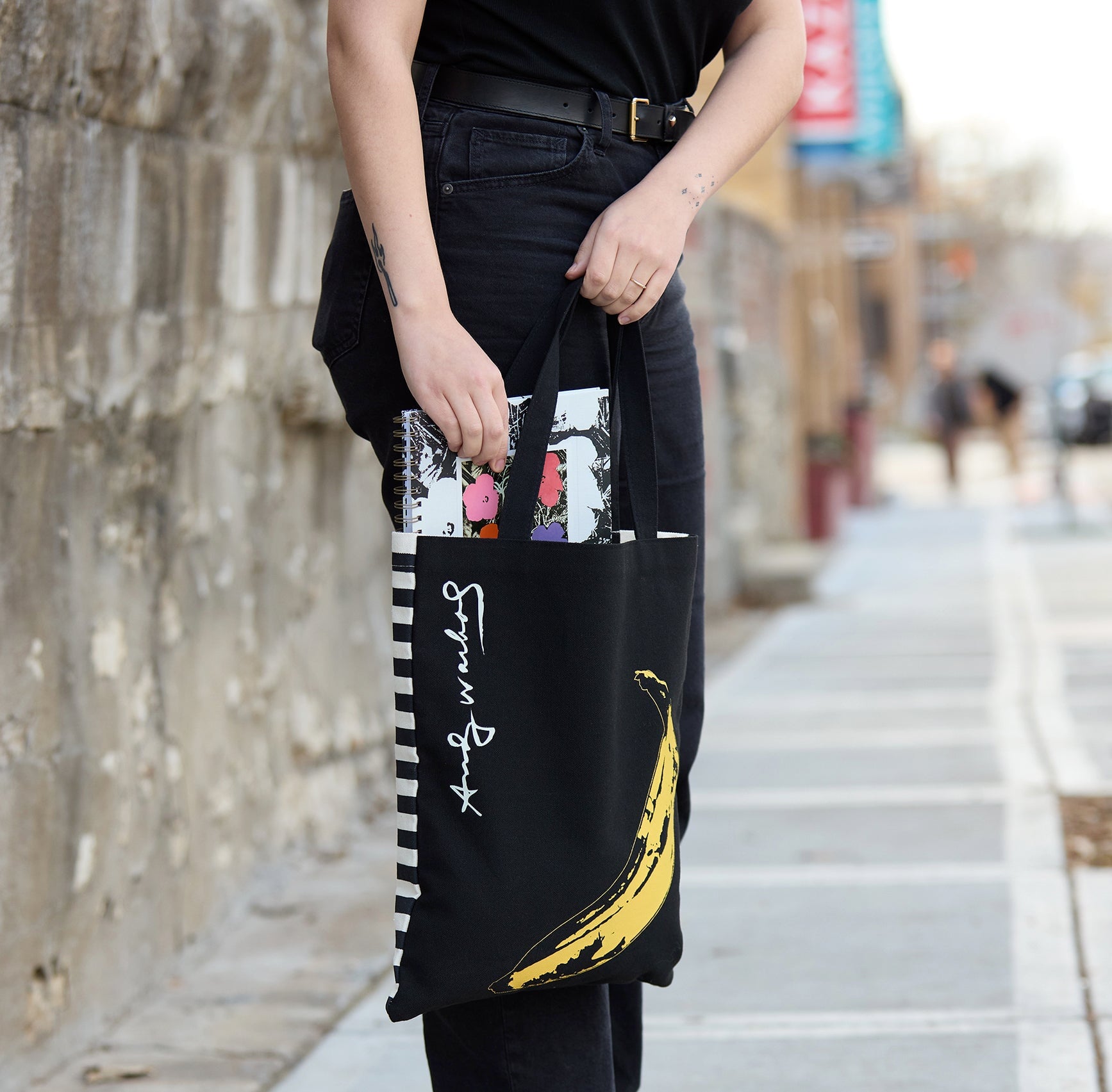 Warhol Banana Canvas Tote Bag Black Galison