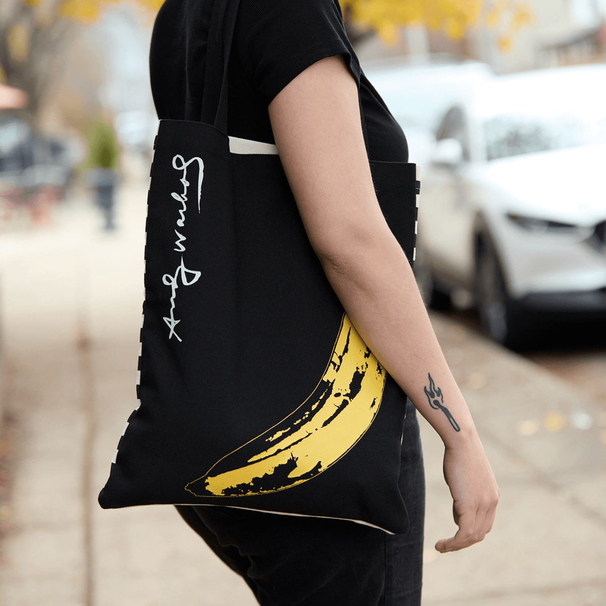 Warhol Banana Canvas Tote Bag - Black Reusable Tote Andy Warhol Foundation For The Visual Arts 