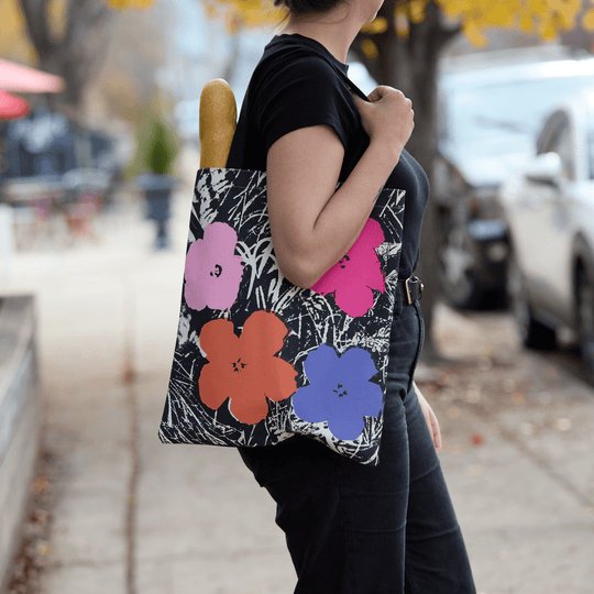 Warhol Flowers Canvas Tote Bag - Pink Tote Bags Andy Warhol Foundation For The Visual Arts 