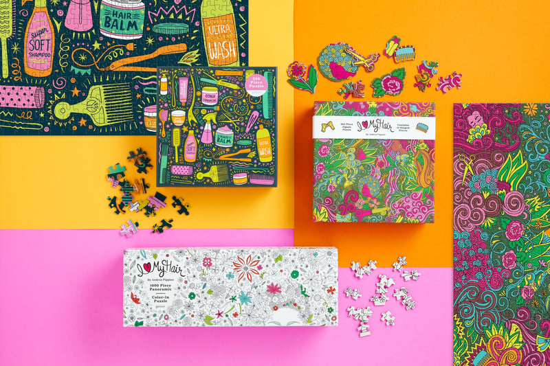 Andrea Pippins Flowers In Your Hair Color-In 1000 Piece Panoramic Puzzle Puzzles Andrea Pippins 