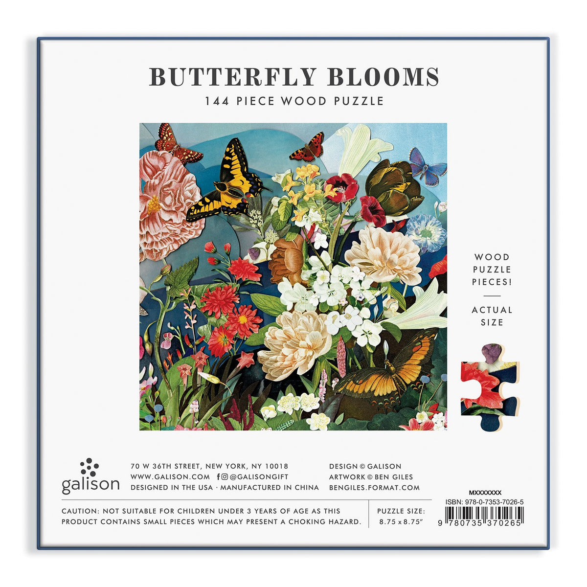 Butterfly Blooms 144 Piece Wood Jigsaw Puzzle Wooden Puzzles Ben Giles 
