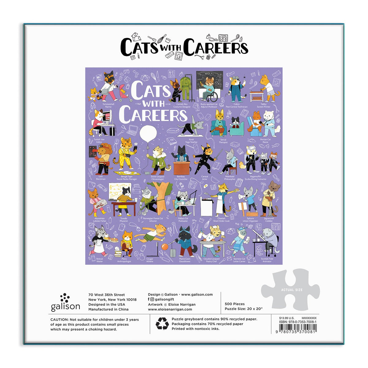 Cats with Careers 500 Piece Jigsaw Puzzle 500 Piece Puzzles Eloise Narrigan 