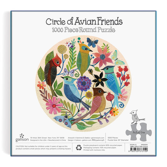 Circle of Avian Friends 1000 Piece Round Puzzle Galison 