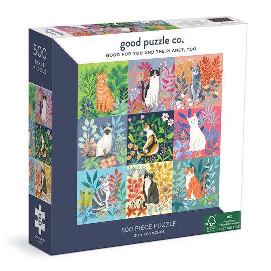 Good Puzzle Co. Cats and Flowers 500pc Puzzle 500 Piece Puzzles Galison 