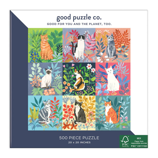 Good Puzzle Co. Cats and Flowers 500pc Puzzle 500 Piece Puzzles Galison 