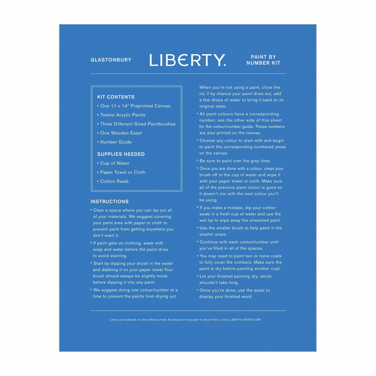 Liberty Glastonbury 11 x 14 Paint By Number Kit Liberty London 