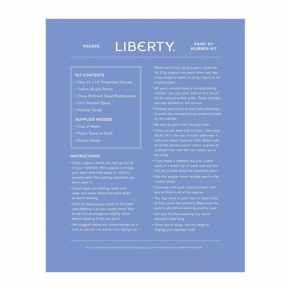 Liberty Thorpe 11 x 14 Paint By Number Kit Liberty London 