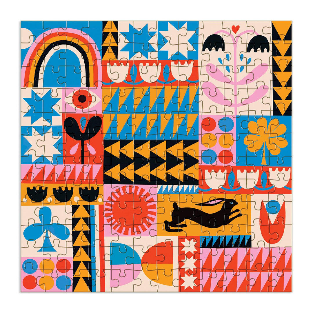 Lisa Congdon Rabbit Quilt 144 Piece Wood Puzzle Wooden Puzzles Lisa Congdon 