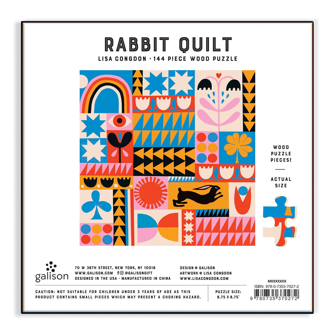 Lisa Congdon Rabbit Quilt 144 Piece Wood Puzzle Wooden Puzzles Lisa Congdon 