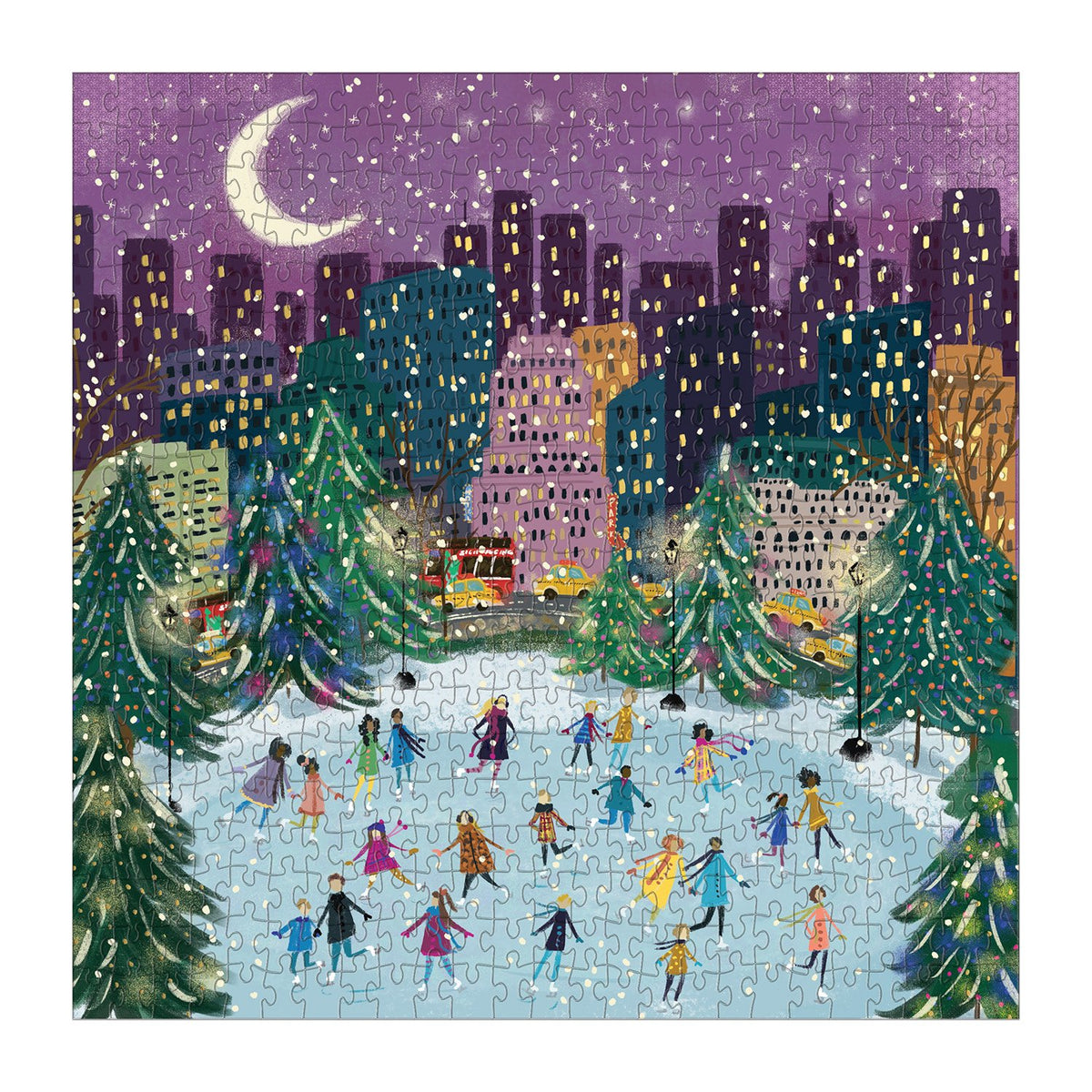 Merry Moonlight Skaters 500 Piece Foil Jigsaw Puzzle holiday 500 Piece Puzzles Galison 