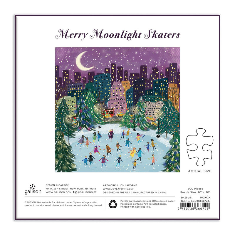 Merry Moonlight Skaters 500 Piece Foil Jigsaw Puzzle holiday 500 Piece Puzzles Galison 