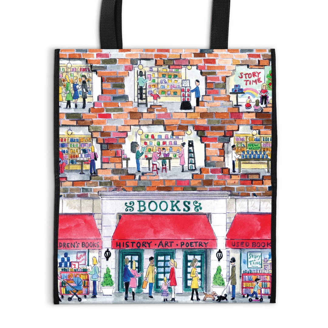 Michael Storrings A Day at the Bookstore Reusable Tote Tote Bags Michael Storrings 