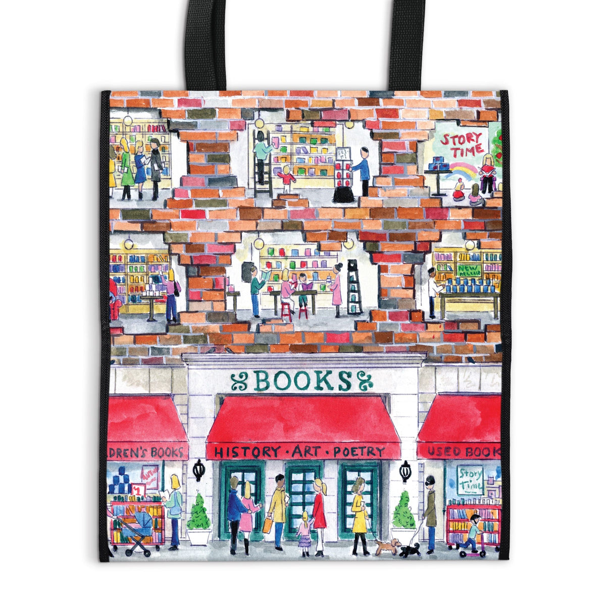 Michael Storrings A Day at the Bookstore Reusable Tote Tote Bags Michael Storrings 
