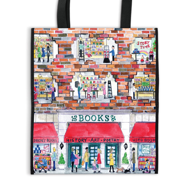 Michael Storrings A Day at the Bookstore Reusable Tote Tote Bags Michael Storrings 