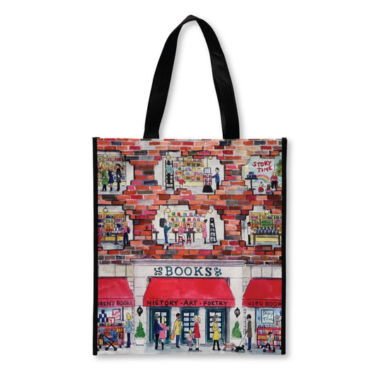 Michael Storrings A Day at the Bookstore Reusable Tote Tote Bags Michael Storrings 
