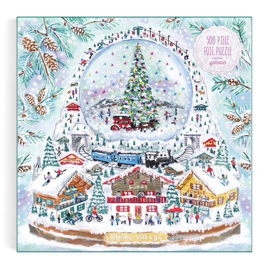 Michael Storrings Alpine Village Snowglobe 500 Piece Foil Puzzle 500 Piece Puzzles Michael Storrings 