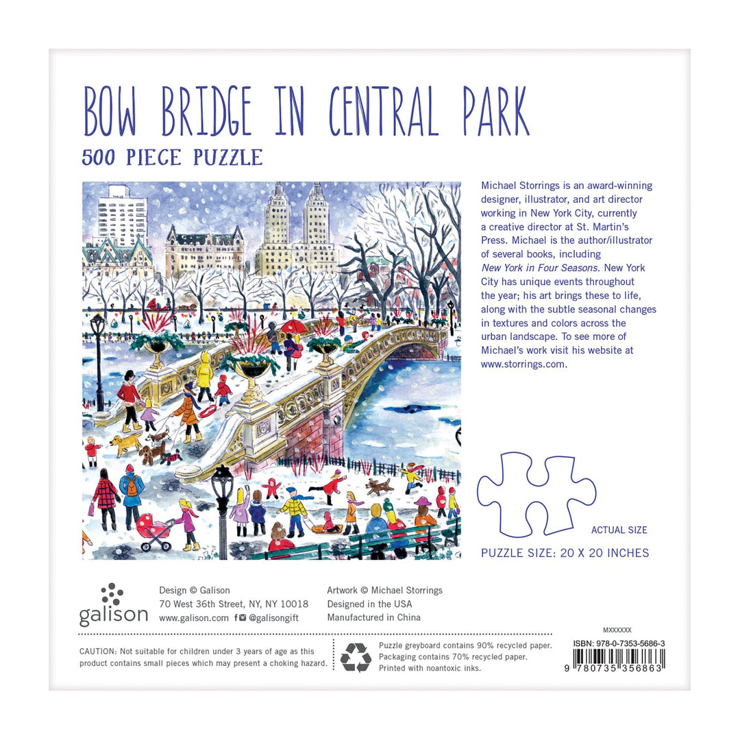 Michael Storrings Bow Bridge In Central Park 500 Piece Puzzle holiday 500 Piece Puzzles Galison 