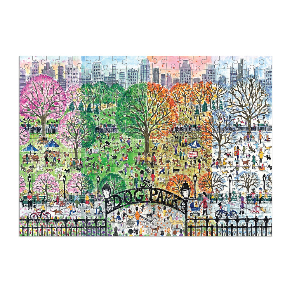 Michael Storrings Dog Park in Four Seasons 250 Piece Wood Puzzle Galison 