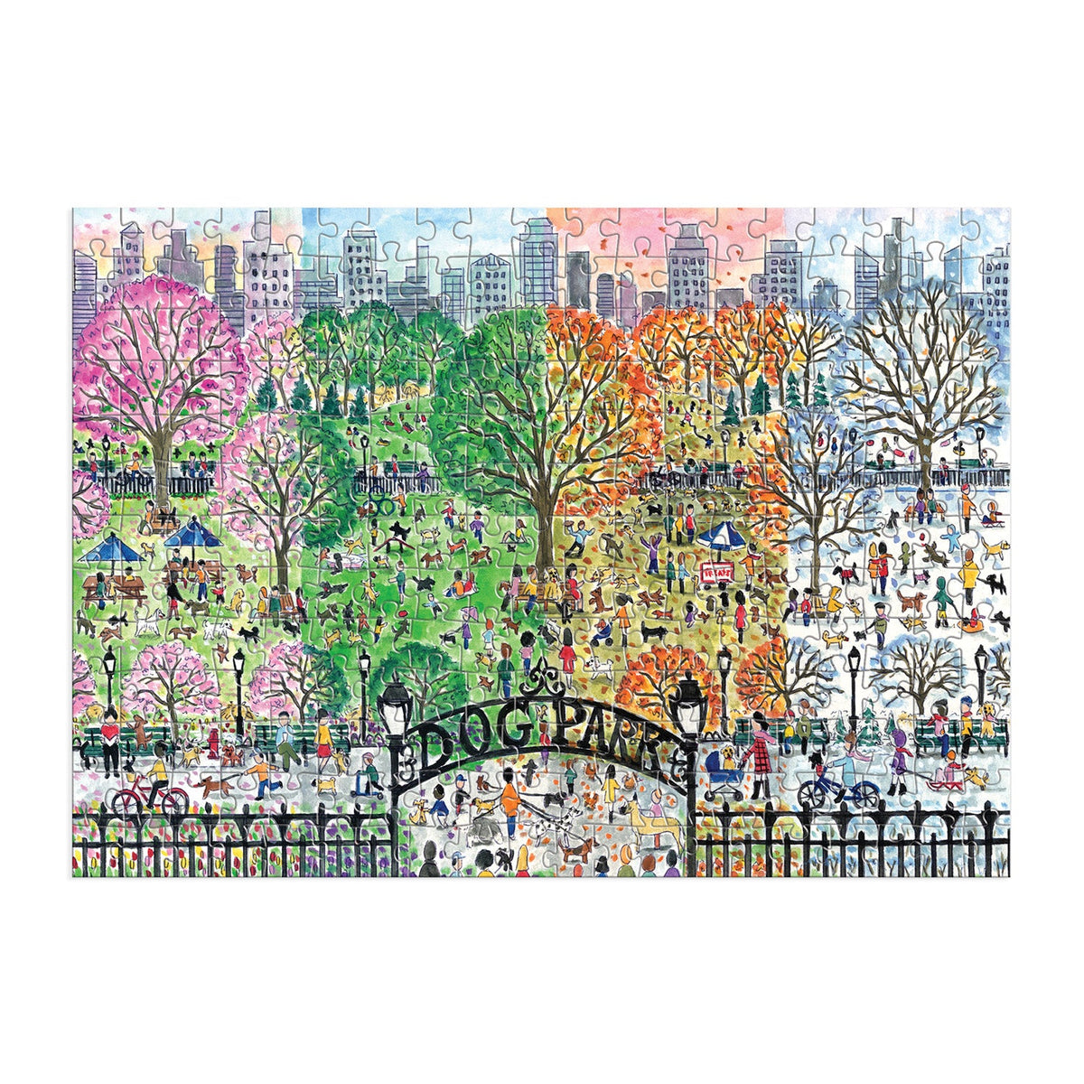 Michael Storrings Dog Park in Four Seasons 250 Piece Wood Puzzle Galison 