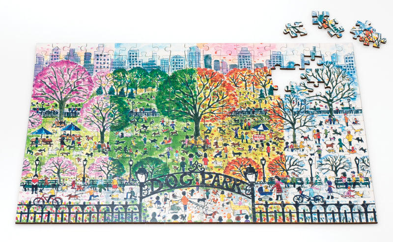 Michael Storrings Dog Park in Four Seasons 250 Piece Wood Puzzle Galison 