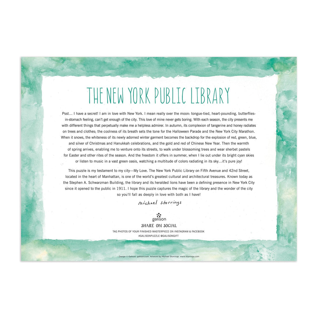 Michael Storrings New York Public Library 1000 Piece Jigsaw Puzzle Holiday 1000 Piece Puzzles Michael Storrings Collection 