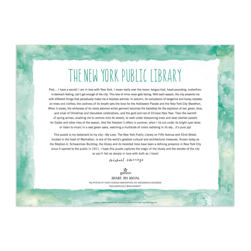 Michael Storrings New York Public Library 1000 Piece Jigsaw Puzzle Holiday 1000 Piece Puzzles Michael Storrings Collection 
