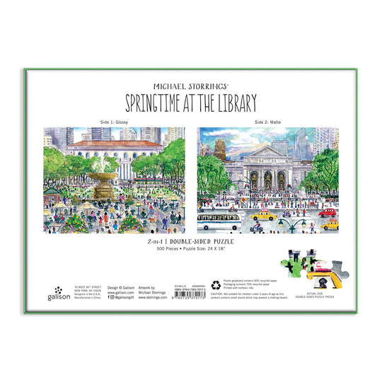 Michael Storrings Springtime at the Library 500 Piece Double-Sided Puzzle 500 Piece Puzzles Michael Storrings 