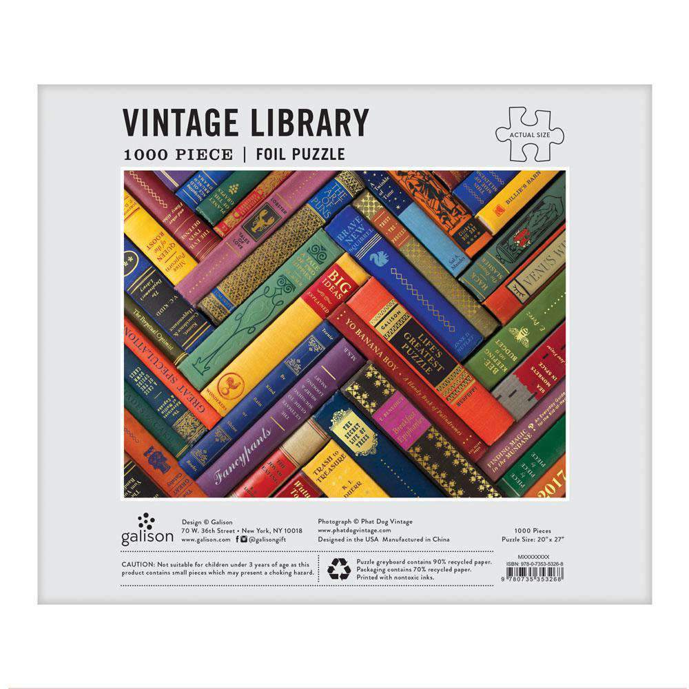 Phat Dog Vintage Library 1000 Piece Foil Stamped Puzzle Foil Puzzles Galison 