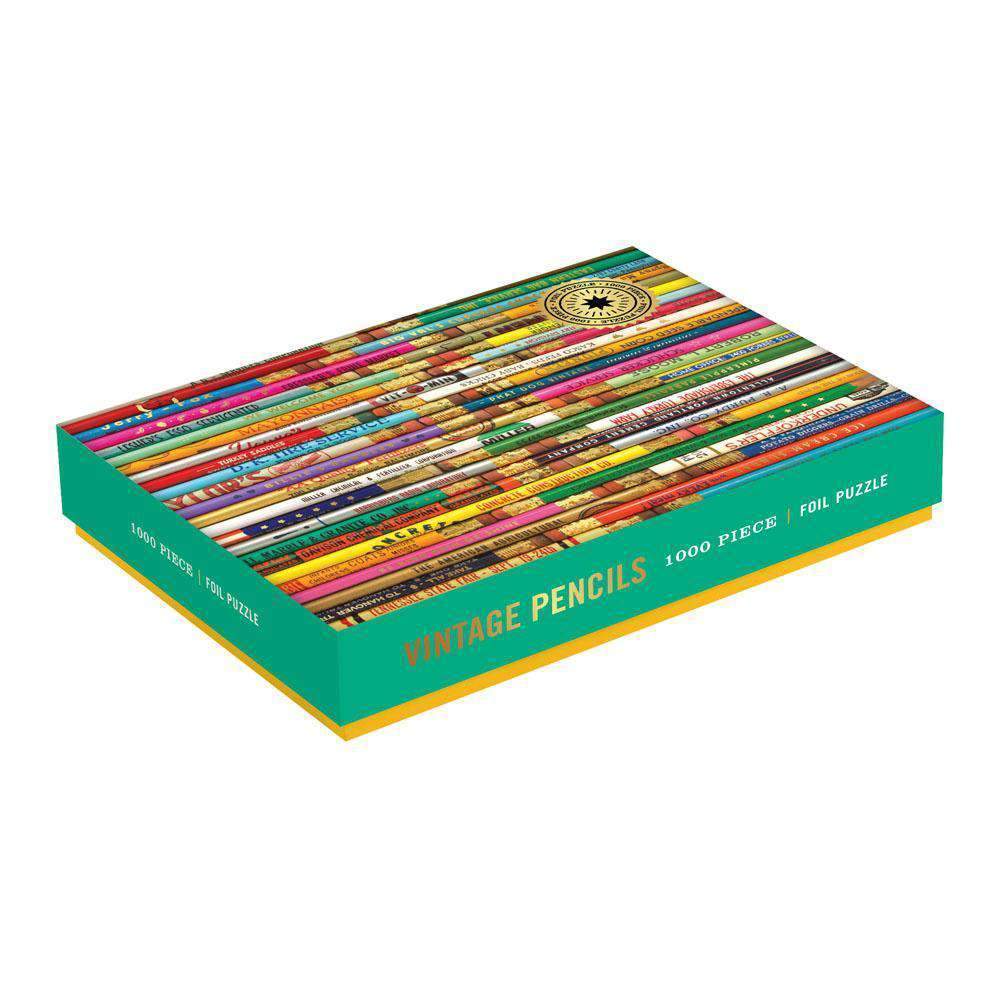 Phat Dog Vintage Pencils 1000 Piece Foil Stamped Puzzle Foil Puzzles Galison 