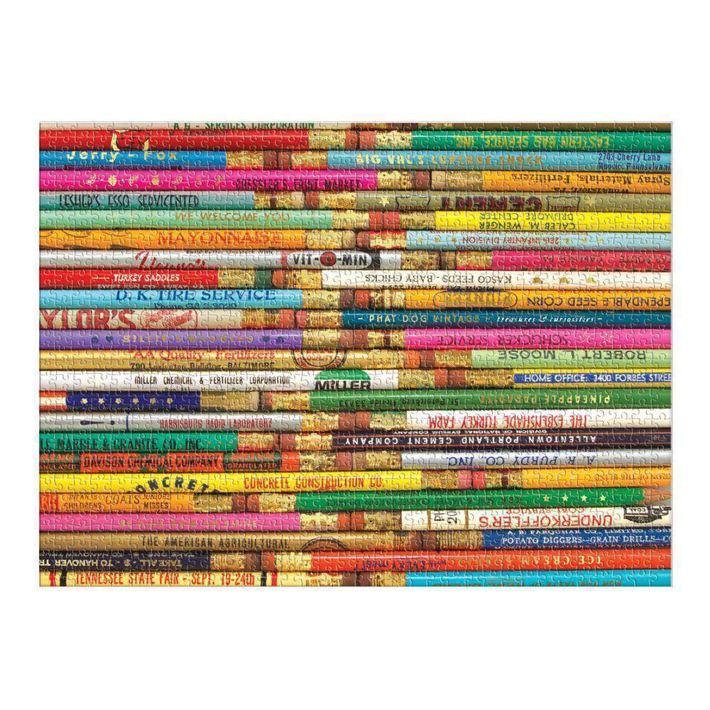 Phat Dog Vintage Pencils 1000 Piece Foil Stamped Puzzle Foil Puzzles Galison 