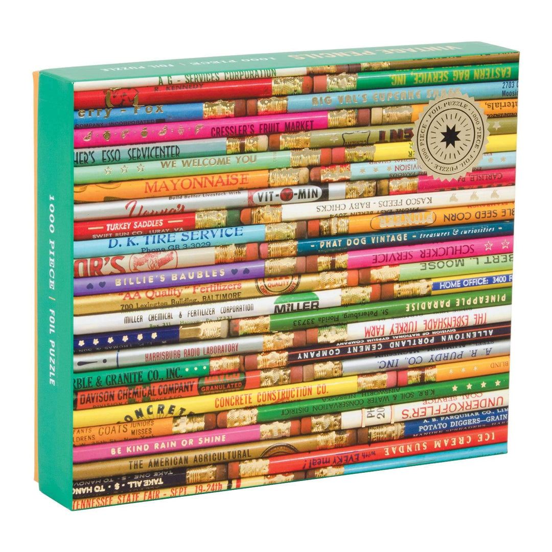 Phat Dog Vintage Pencils 1000 Piece Foil Stamped Puzzle Foil Puzzles Galison 