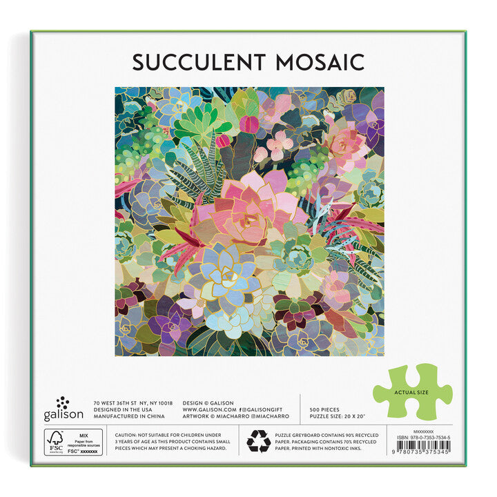 Succulent Mosaic 500 Piece Foil Puzzle Puzzles Mia Chiarro 