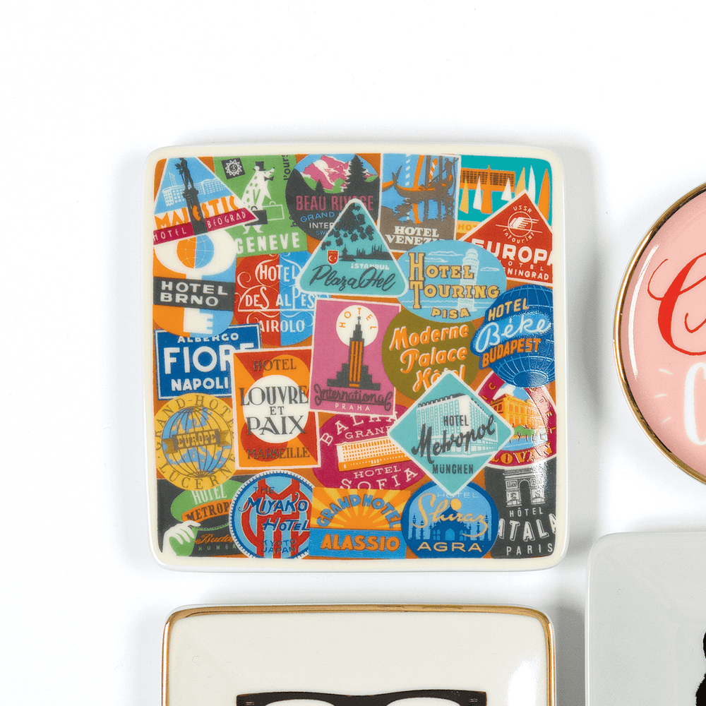 Troy Litten Vintage Travel Luggage Labels Small Porcelain Tray Sale Galison 