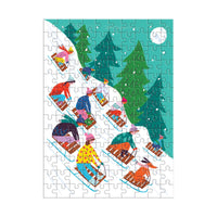 Winter Sledding 130pc Puzzle Ornament Holiday Ornament Puzzle Louise Cunningham 