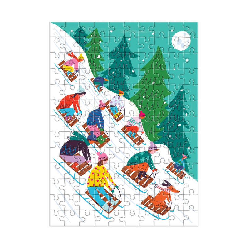 Winter Sledding 130pc Puzzle Ornament Holiday Ornament Puzzle Louise Cunningham 
